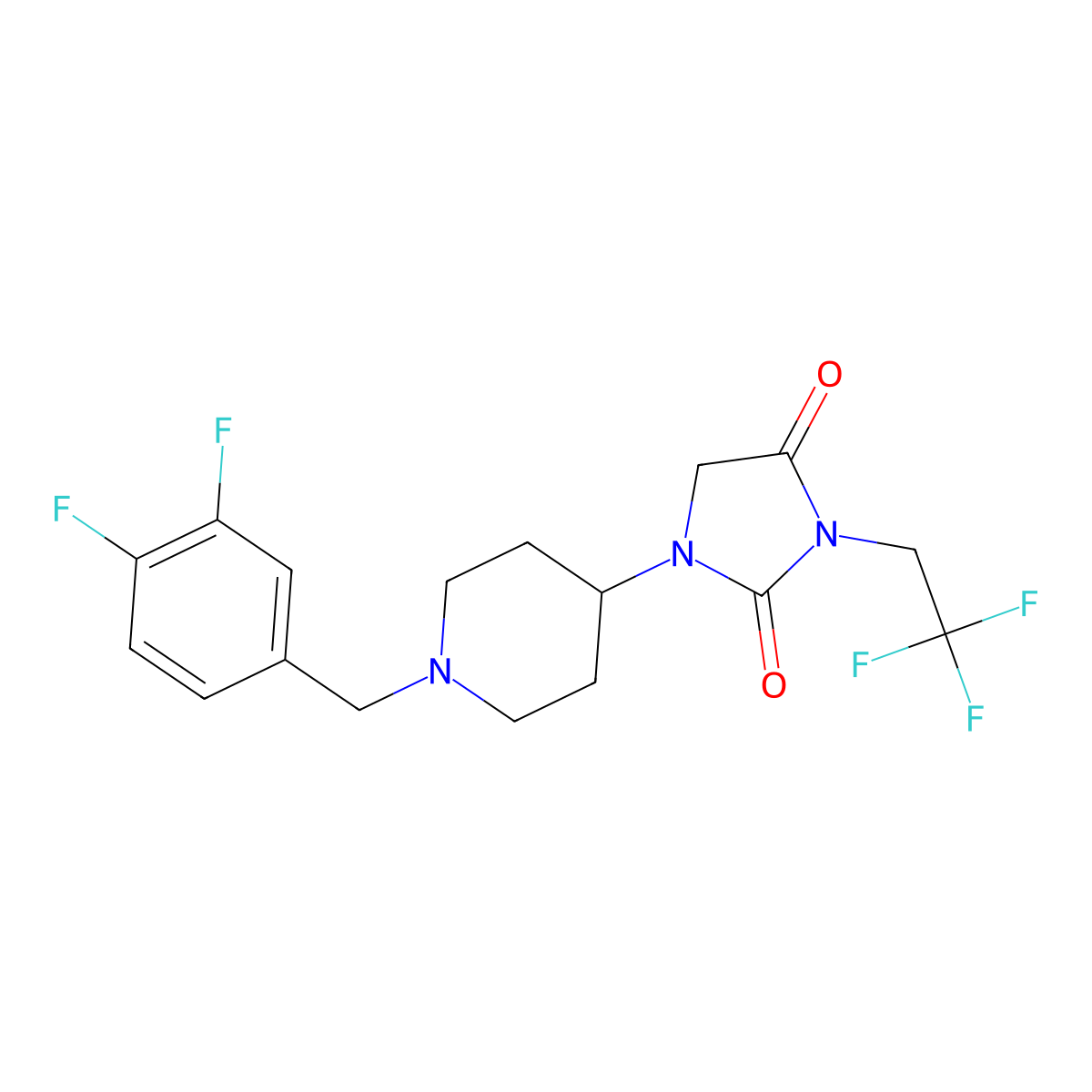 1-{1-[(3,4-Difluorophenyl)methyl]piperidin-4-yl}-3-(2,2,2-trifluoroethyl)imidazolidine-2,4-dione molecular structure, CAS 2097916-33-9