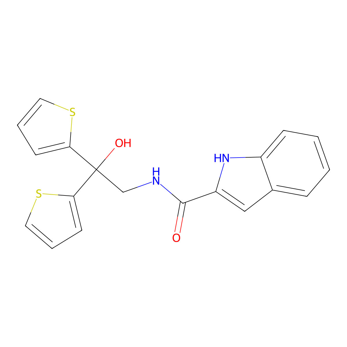 N-[2-hydroxy-2,2-bis(thiophen-2-yl)ethyl]-1H-indole-2-carboxamide molecular structure, CAS 2097916-34-0
