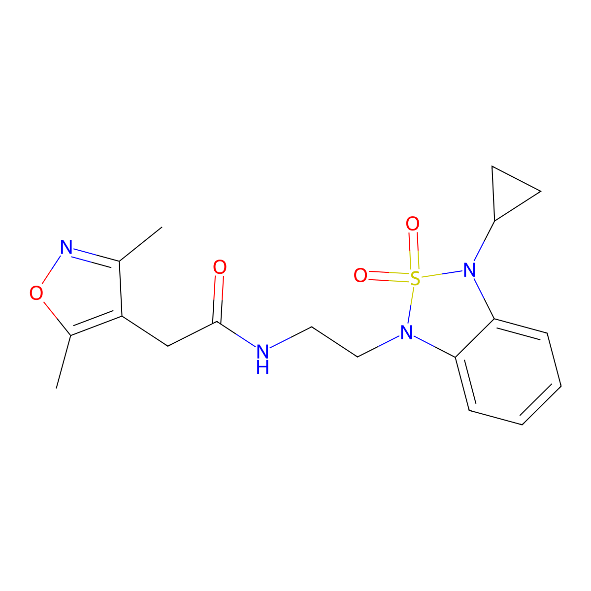 N-[2-(3-cyclopropyl-2,2-dioxo-1,3-dihydro-2lambda6,1,3-benzothiadiazol-1-yl)ethyl]-2-(3,5-dimethyl-1,2-oxazol-4-yl)acetamide molecular structure, CAS 2097916-35-1