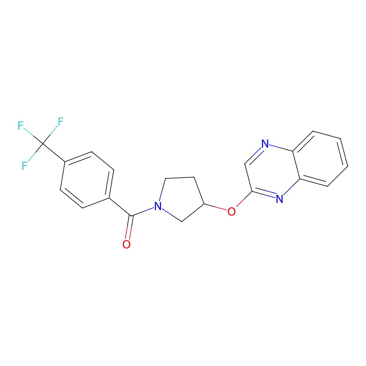 2-({1-[4-(Trifluoromethyl)benzoyl]pyrrolidin-3-yl}oxy)quinoxaline molecular structure, CAS 2097916-37-3