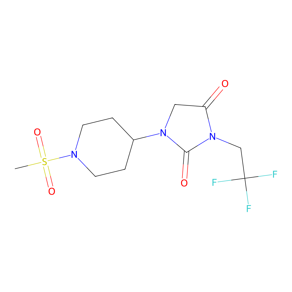1-(1-Methanesulfonylpiperidin-4-yl)-3-(2,2,2-trifluoroethyl)imidazolidine-2,4-dione molecular structure, CAS 2097916-39-5