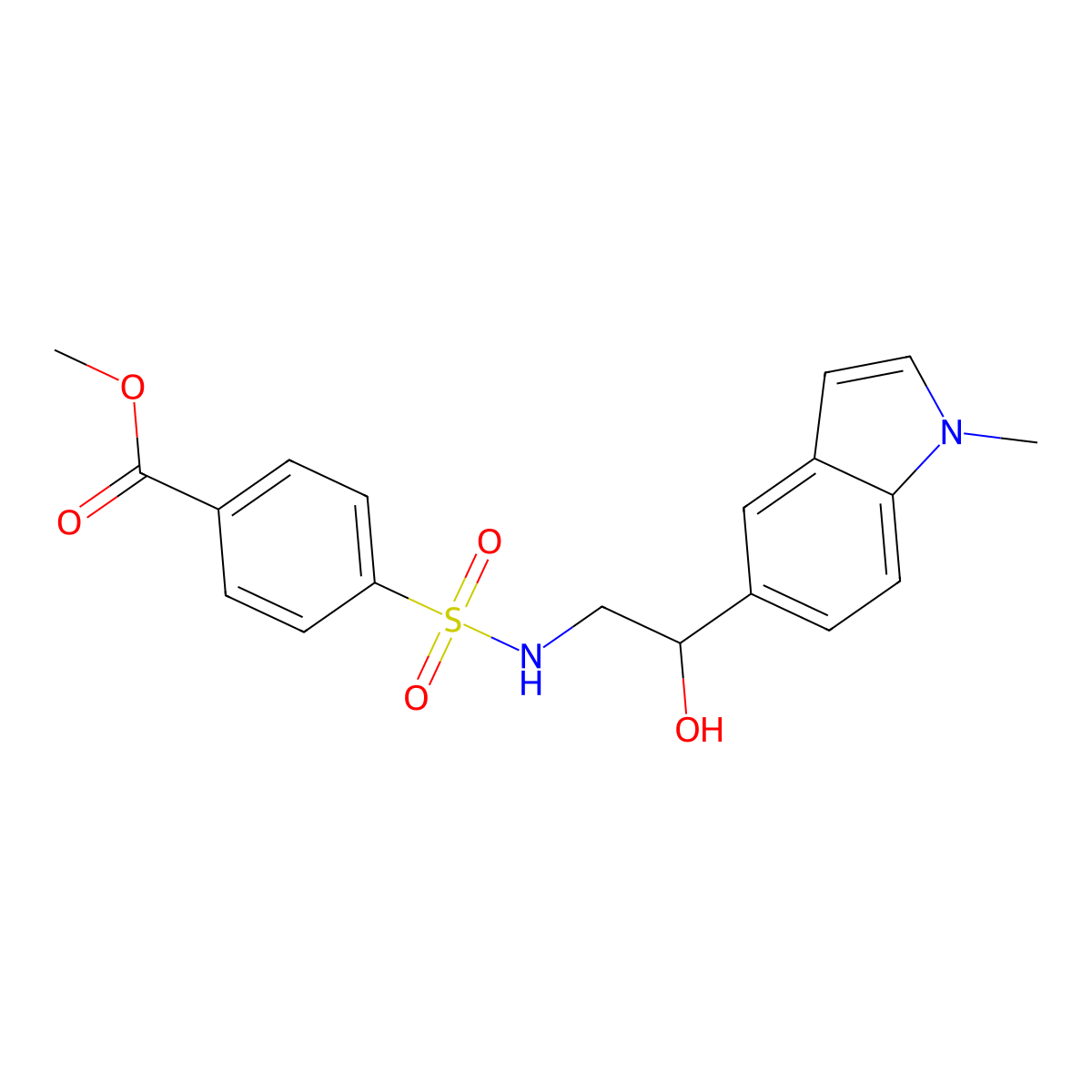 methyl 4-(N-(2-hydroxy-2-(1-methyl-1H-indol-5-yl)ethyl)sulfamoyl)benzoate molecular structure, CAS 2097916-40-8