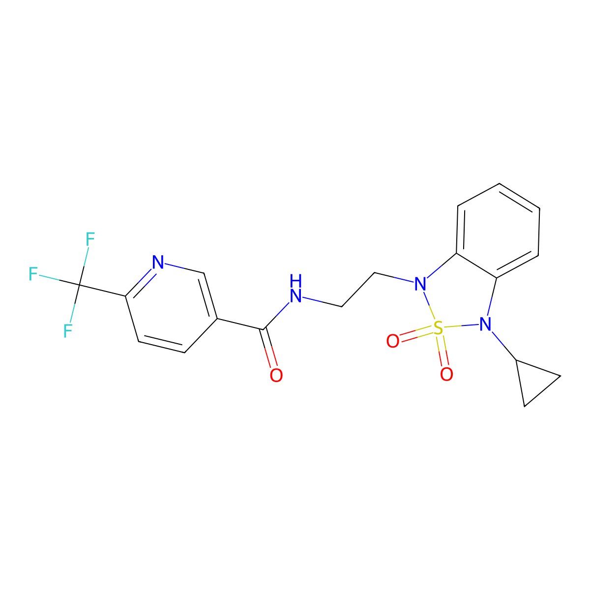 N-[2-(3-cyclopropyl-2,2-dioxo-1,3-dihydro-2lambda6,1,3-benzothiadiazol-1-yl)ethyl]-6-(trifluoromethyl)pyridine-3-carboxamide molecular structure, CAS 2097916-41-9