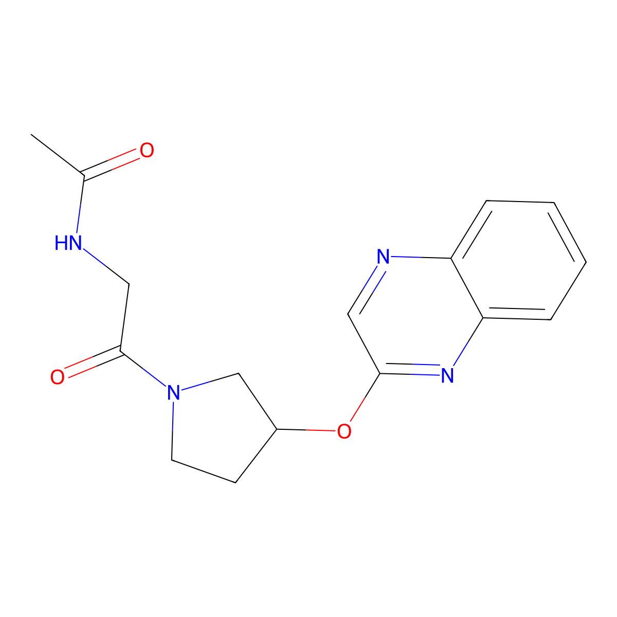N-{2-oxo-2-[3-(quinoxalin-2-yloxy)pyrrolidin-1-yl]ethyl}acetamide molecular structure, CAS 2097916-42-0