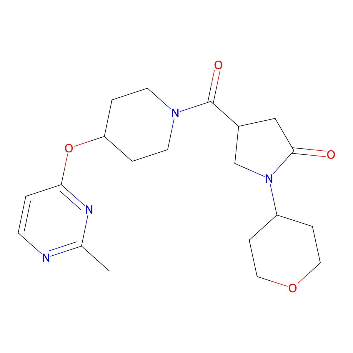 4-(4-((2-methylpyrimidin-4-yl)oxy)piperidine-1-carbonyl)-1-(tetrahydro-2H-pyran-4-yl)pyrrolidin-2-one molecular structure, CAS 2097916-44-2