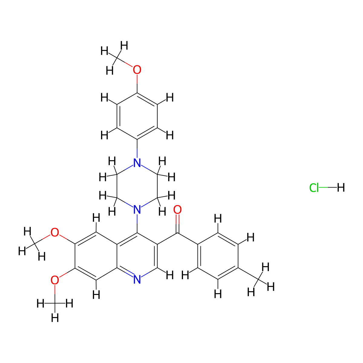 6,7-Dimethoxy-4-[4-(4-methoxyphenyl)piperazin-1-yl]-3-(4-methylbenzoyl)quinoline hydrochloride molecular structure, CAS 2097916-46-4
