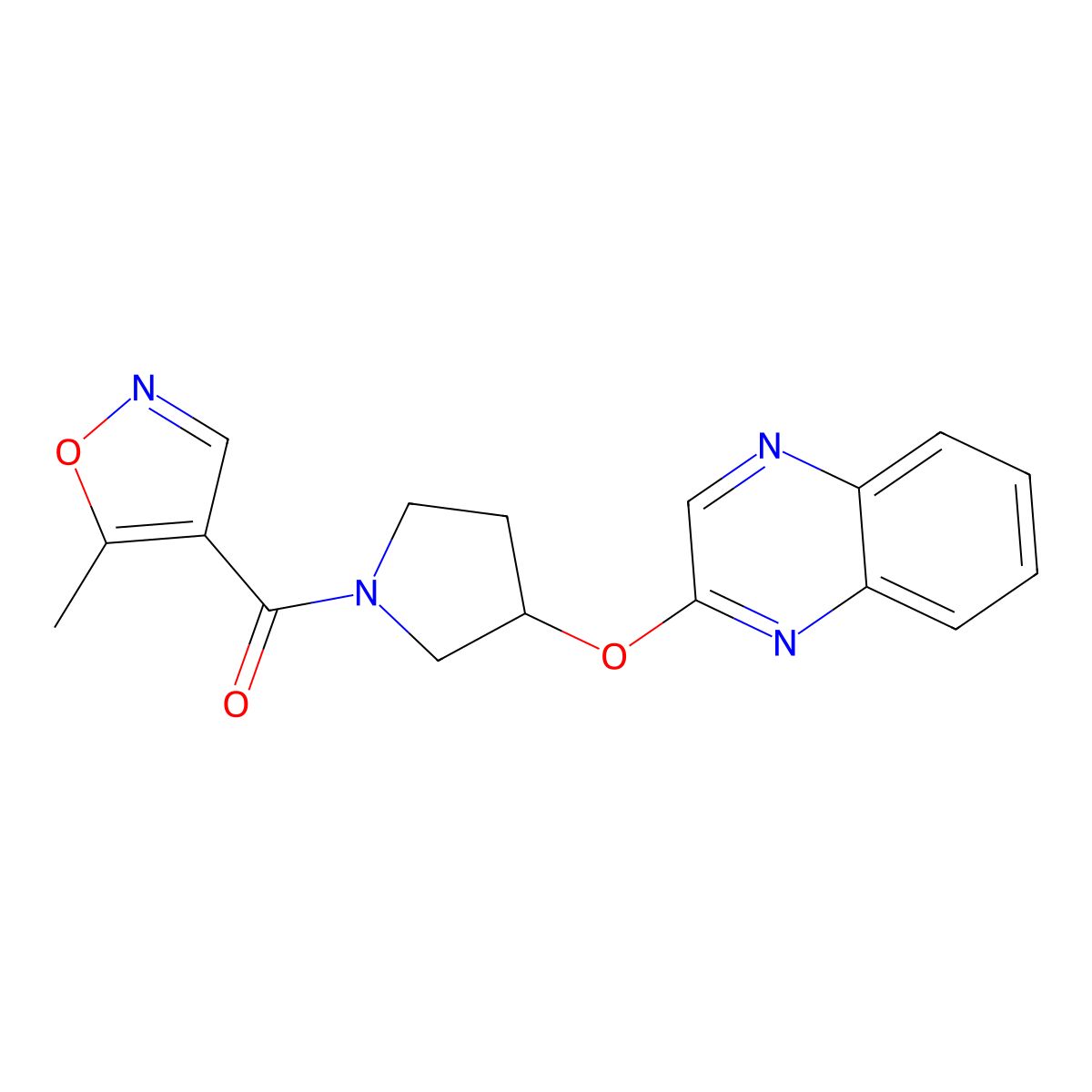 2-{[1-(5-Methyl-1,2-oxazole-4-carbonyl)pyrrolidin-3-yl]oxy}quinoxaline molecular structure, CAS 2097916-50-0