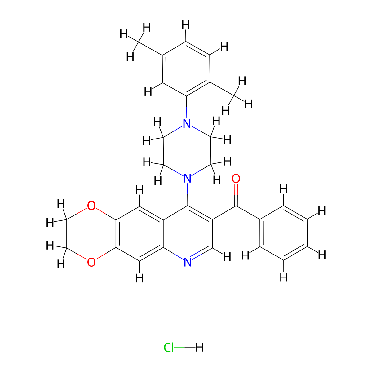 1-{8-benzoyl-2H,3H-[1,4]dioxino[2,3-g]quinolin-9-yl}-4-(2,5-dimethylphenyl)piperazine hydrochloride molecular structure, CAS 2097916-53-3