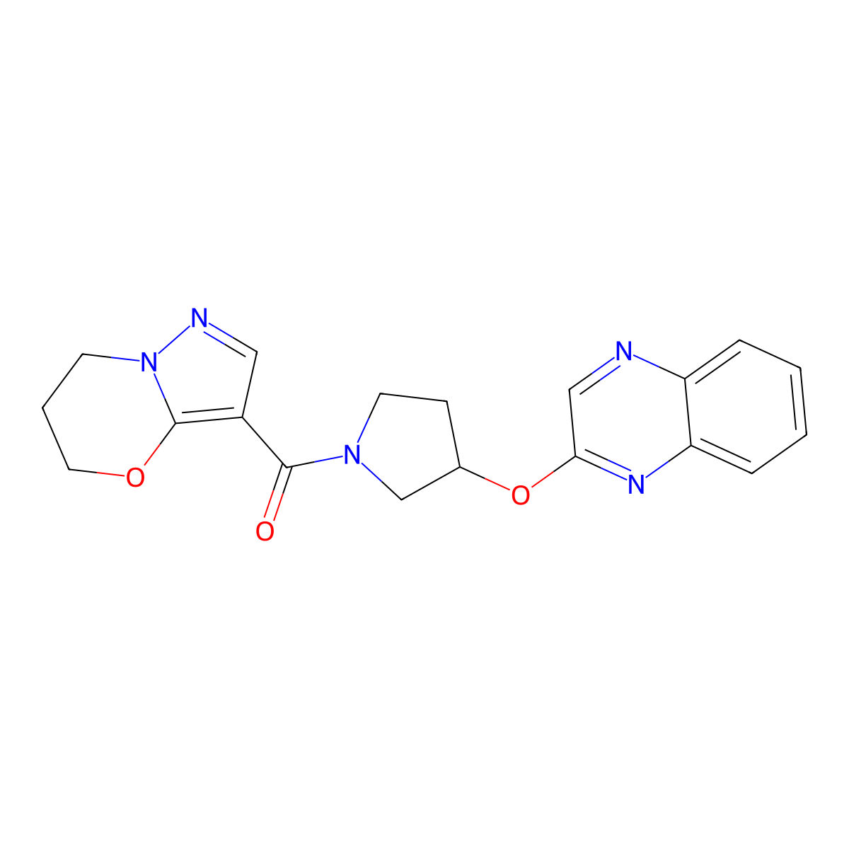 2-[(1-{5H,6H,7H-pyrazolo[3,2-b][1,3]oxazine-3-carbonyl}pyrrolidin-3-yl)oxy]quinoxaline molecular structure, CAS 2097916-60-2