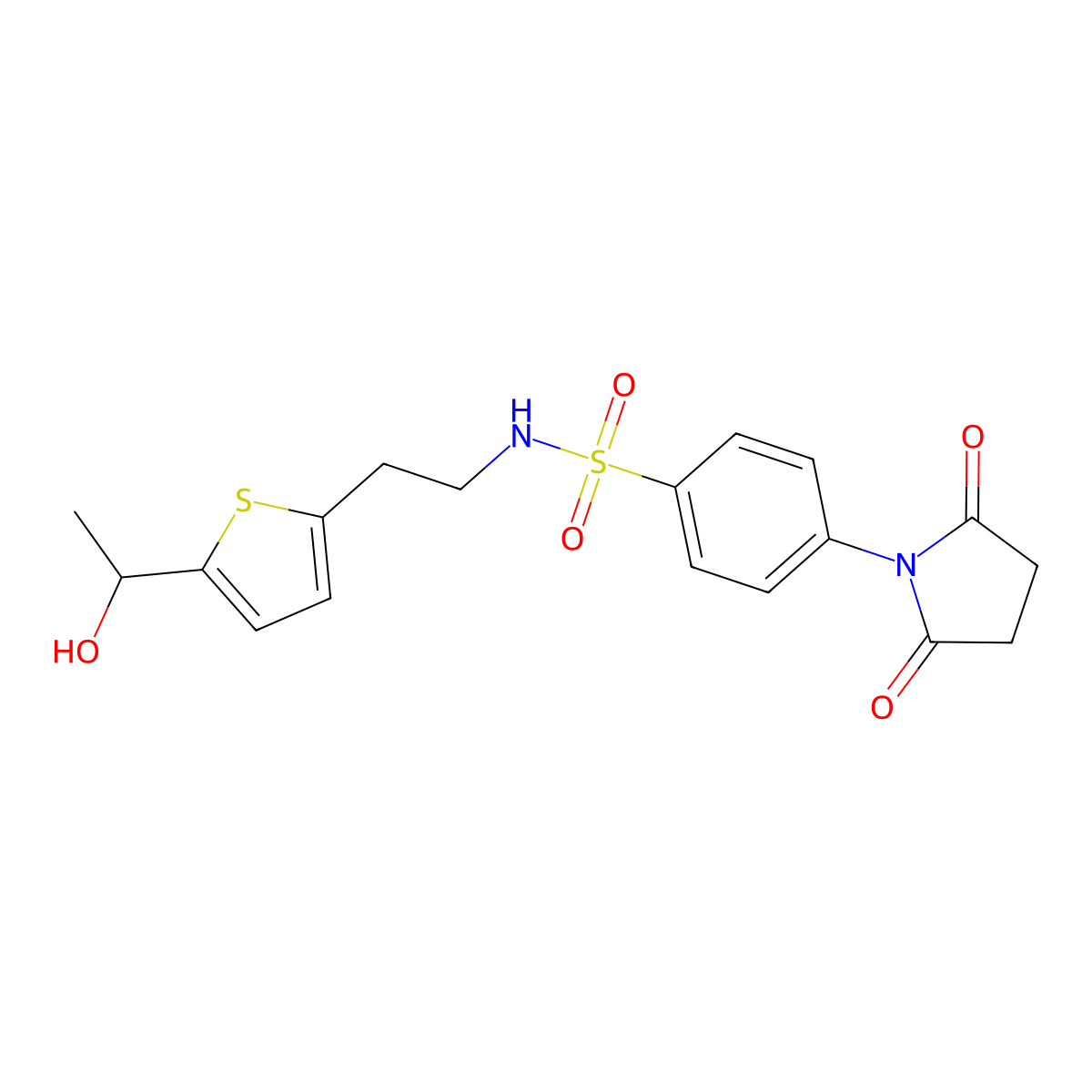 4-(2,5-dioxopyrrolidin-1-yl)-N-{2-[5-(1-hydroxyethyl)thiophen-2-yl]ethyl}benzene-1-sulfonamide molecular structure, CAS 2097916-63-5