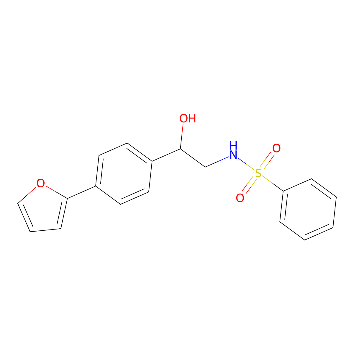 2-[4-(furan-2-yl)phenyl]-2-hydroxy-S-phenylethane-1-sulfonamido molecular structure, CAS 2097916-65-7
