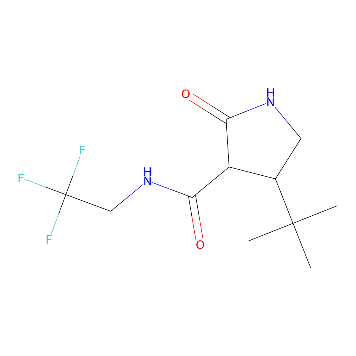 4-tert-butyl-2-oxo-N-(2,2,2-trifluoroethyl)pyrrolidine-3-carboxamide molecular structure, CAS 2097916-74-8
