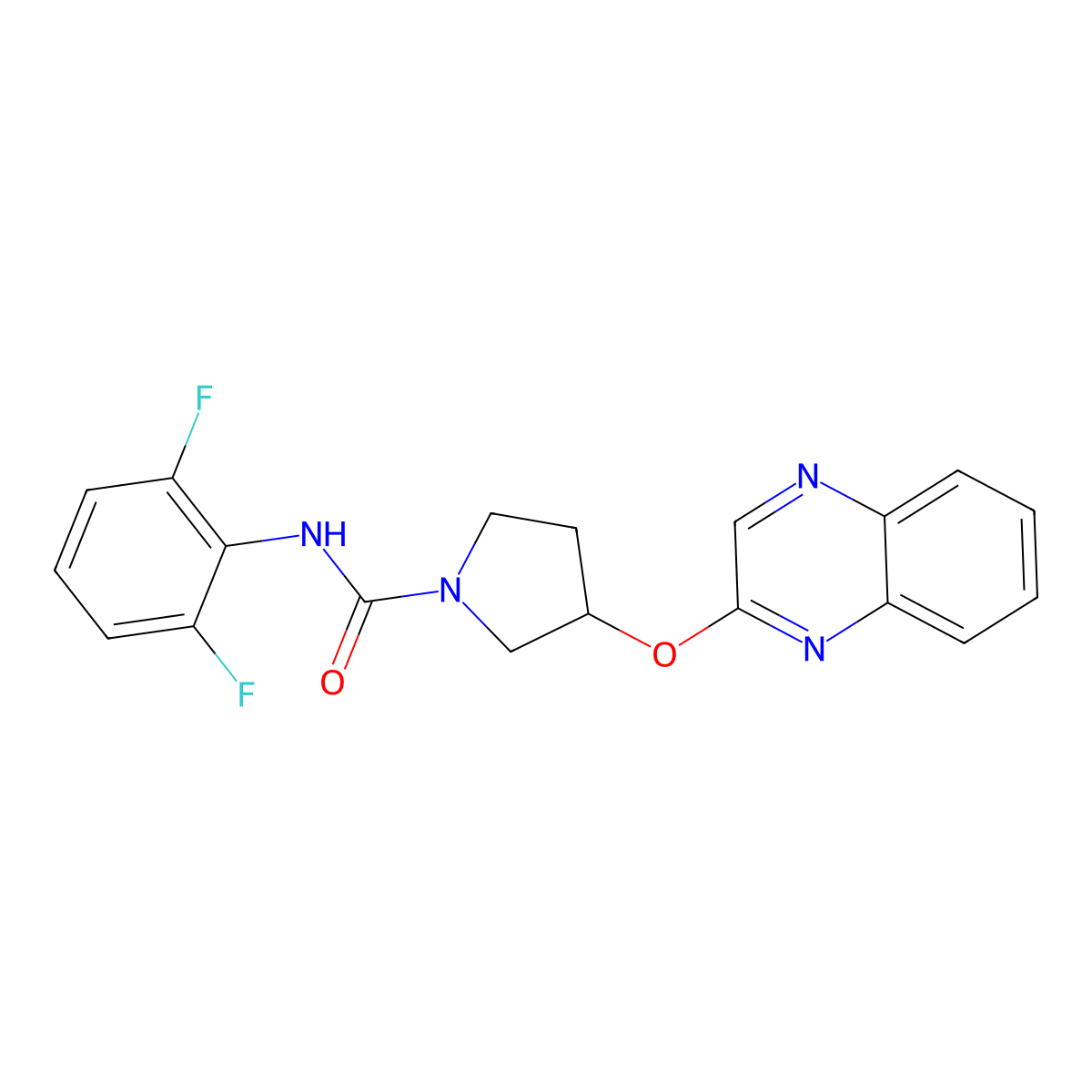 N-(2,6-difluorophenyl)-3-(quinoxalin-2-yloxy)pyrrolidine-1-carboxamide molecular structure, CAS 2097916-76-0