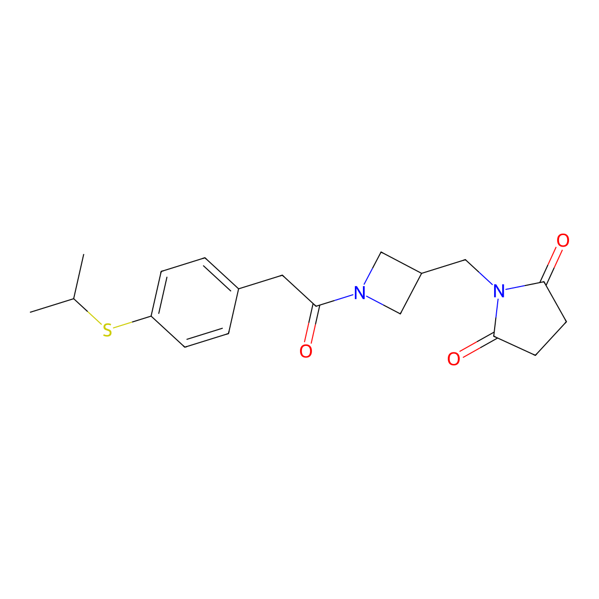 1-[(1-{2-[4-(Propan-2-ylsulfanyl)phenyl]acetyl}azetidin-3-yl)methyl]pyrrolidine-2,5-dione molecular structure, CAS 2097916-81-7