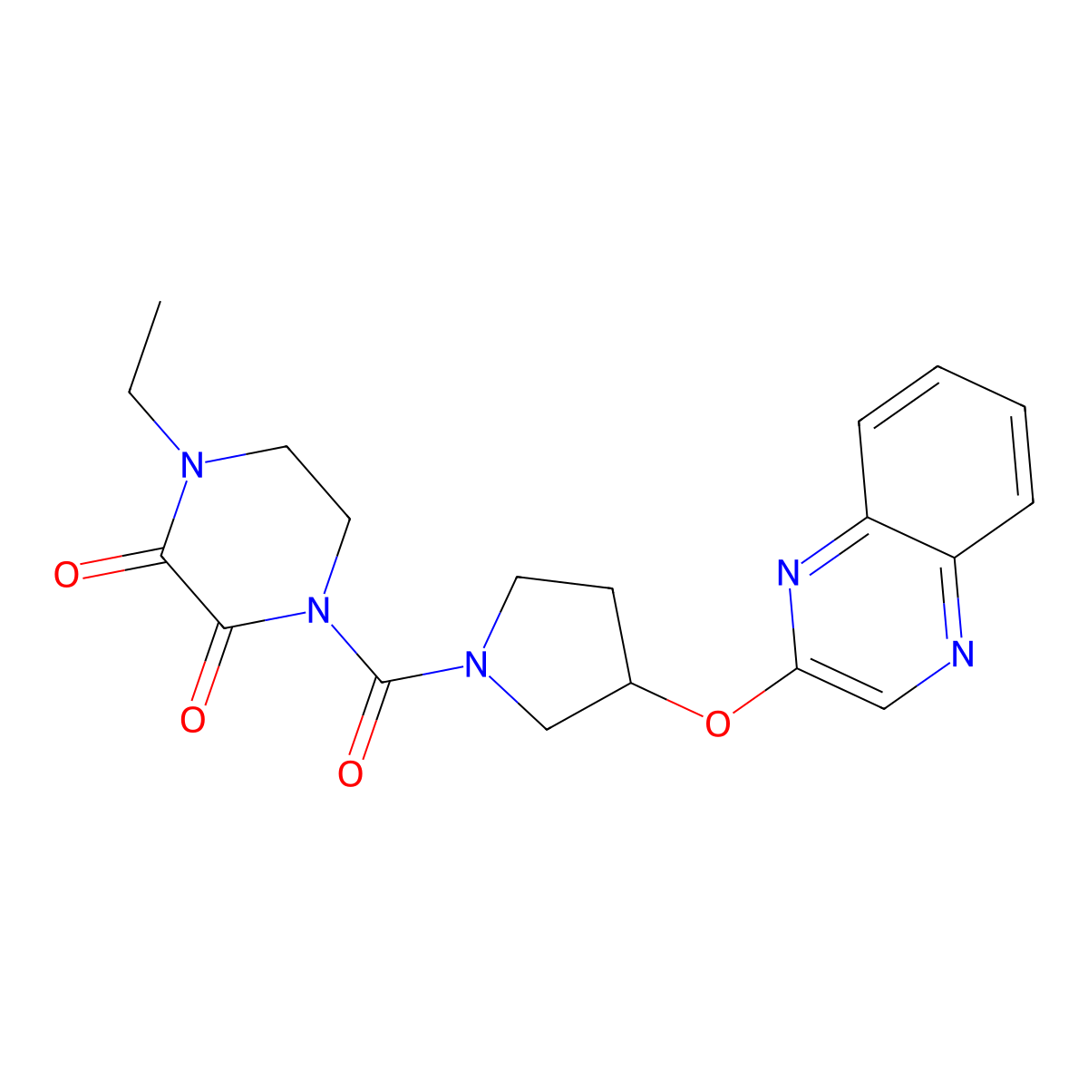 1-Ethyl-4-[3-(quinoxalin-2-yloxy)pyrrolidine-1-carbonyl]piperazine-2,3-dione molecular structure, CAS 2097916-87-3