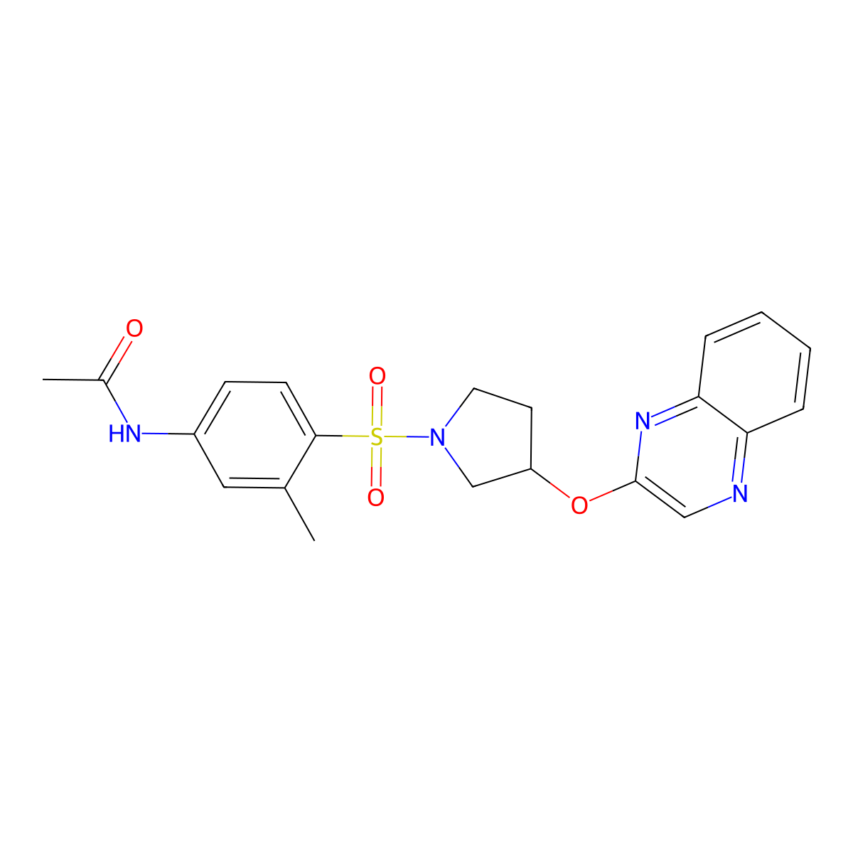 N-(3-methyl-4-{[3-(quinoxalin-2-yloxy)pyrrolidin-1-yl]sulfonyl}phenyl)acetamide molecular structure, CAS 2097916-91-9