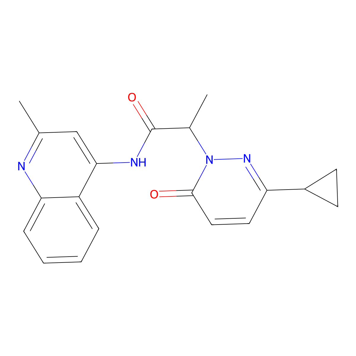 2-(3-cyclopropyl-6-oxopyridazin-1(6H)-yl)-N-(2-methylquinolin-4-yl)propanamide molecular structure, CAS 2097916-99-7