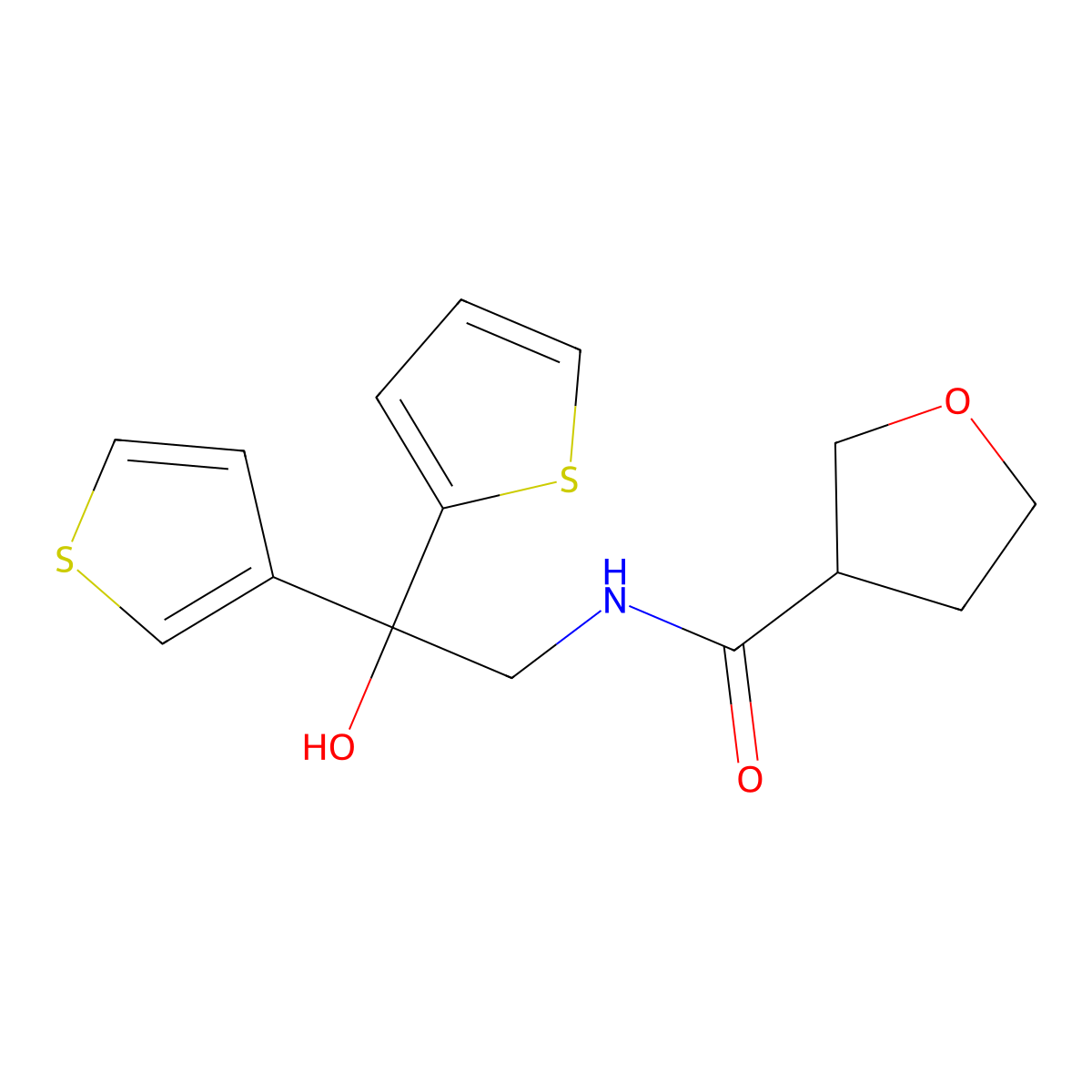 N-(2-hydroxy-2-(thiophen-2-yl)-2-(thiophen-3-yl)ethyl)tetrahydrofuran-3-carboxamide molecular structure, CAS 2097917-00-3