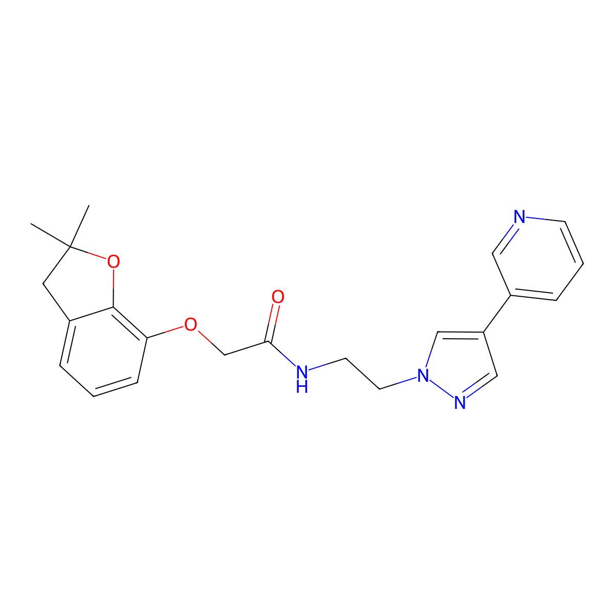 2-[(2,2-dimethyl-2,3-dihydro-1-benzofuran-7-yl)oxy]-N-{2-[4-(pyridin-3-yl)-1H-pyrazol-1-yl]ethyl}acetamide molecular structure, CAS 2097917-06-9