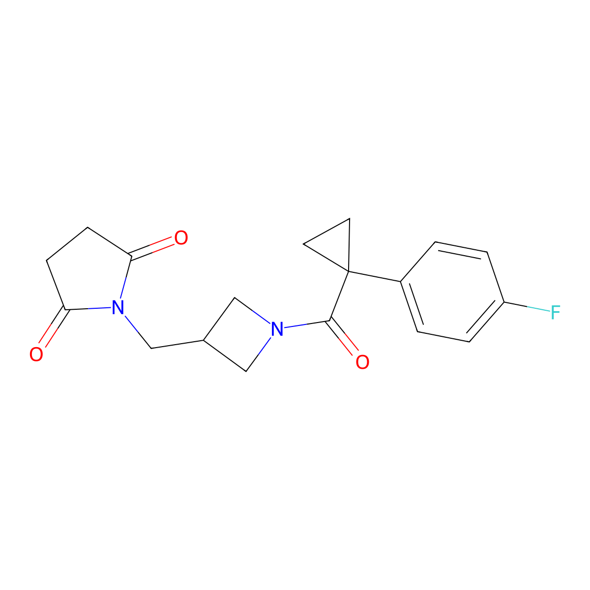 1-({1-[1-(4-Fluorophenyl)cyclopropanecarbonyl]azetidin-3-yl}methyl)pyrrolidine-2,5-dione molecular structure, CAS 2097917-08-1