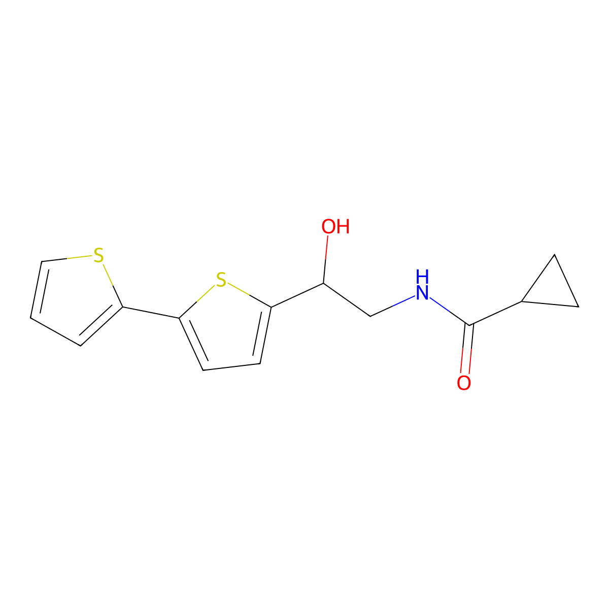 N-(2-{[2,2'-bithiophene]-5-yl}-2-hydroxyethyl)cyclopropanecarboxamide molecular structure, CAS 2097917-13-8