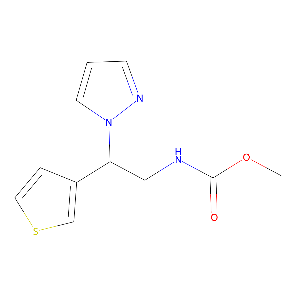 methyl N-[2-(1H-pyrazol-1-yl)-2-(thiophen-3-yl)ethyl]carbamate molecular structure, CAS 2097917-14-9