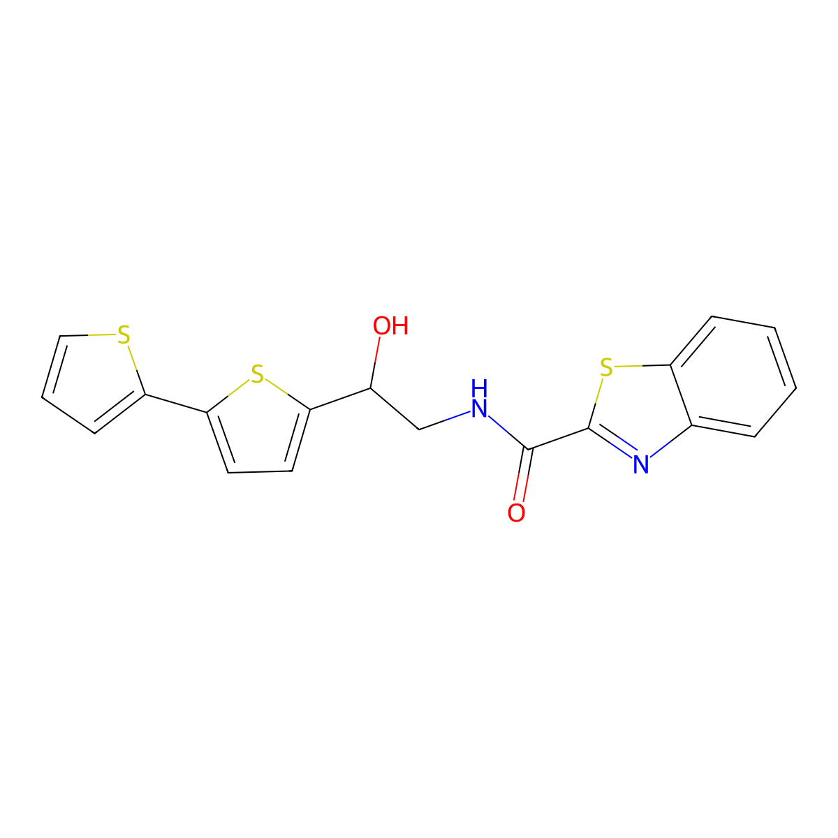N-(2-{[2,2'-bithiophene]-5-yl}-2-hydroxyethyl)-1,3-benzothiazole-2-carboxamide molecular structure, CAS 2097917-18-3