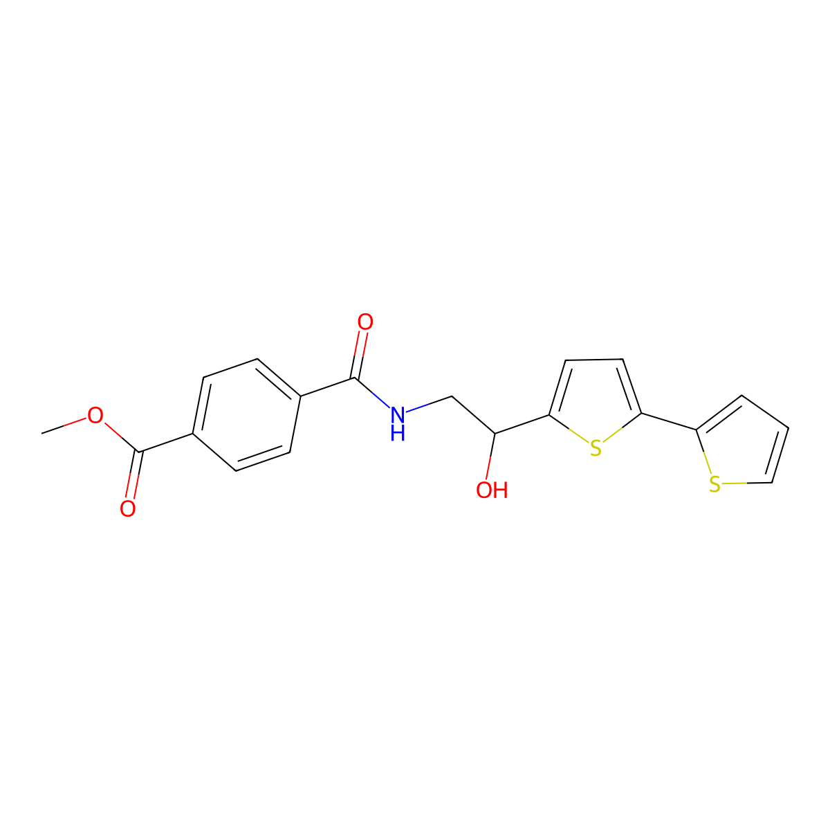 Methyl 4-[(2-{[2,2'-bithiophene]-5-yl}-2-hydroxyethyl)carbamoyl]benzoate molecular structure, CAS 2097917-21-8