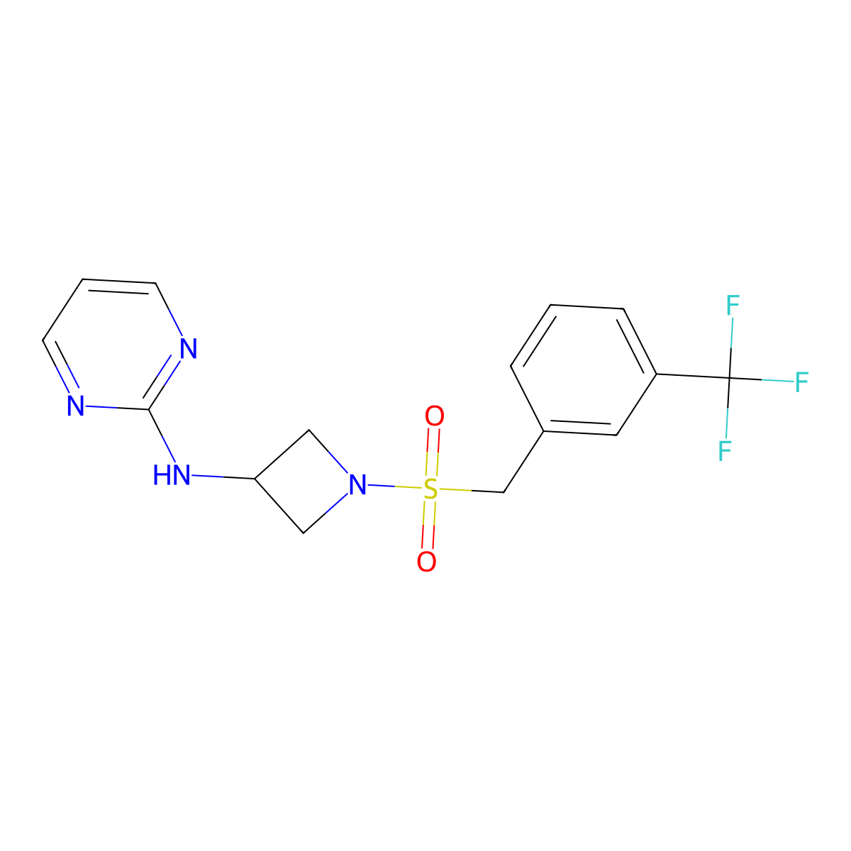 N-(1-((3-(trifluoromethyl)benzyl)sulfonyl)azetidin-3-yl)pyrimidin-2-amine molecular structure, CAS 2097917-27-4