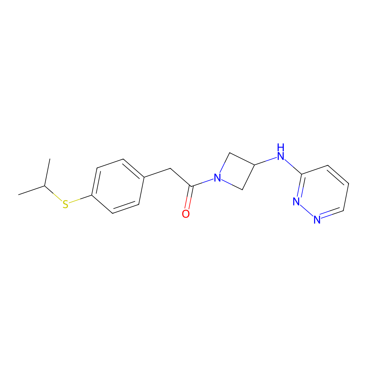 2-[4-(Propan-2-ylsulfanyl)phenyl]-1-{3-[(pyridazin-3-yl)amino]azetidin-1-yl}ethan-1-one molecular structure, CAS 2097917-46-7