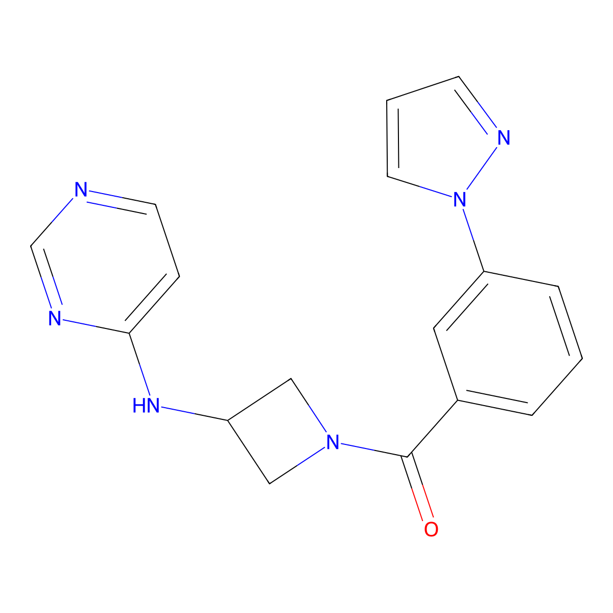 N-{1-[3-(1H-pyrazol-1-yl)benzoyl]azetidin-3-yl}pyrimidin-4-amine molecular structure, CAS 2097917-47-8