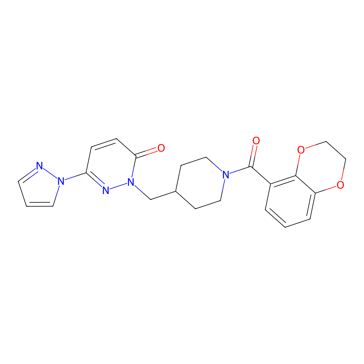2-{[1-(2,3-dihydro-1,4-benzodioxine-5-carbonyl)piperidin-4-yl]methyl}-6-(1H-pyrazol-1-yl)-2,3-dihydropyridazin-3-one molecular structure, CAS 2097917-48-9