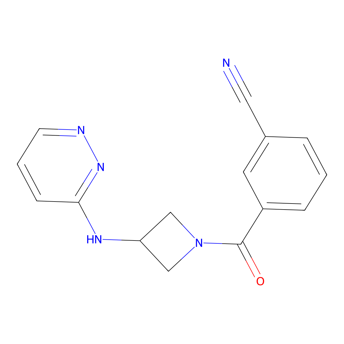 3-{3-[(Pyridazin-3-yl)amino]azetidine-1-carbonyl}benzonitrile molecular structure, CAS 2097917-49-0