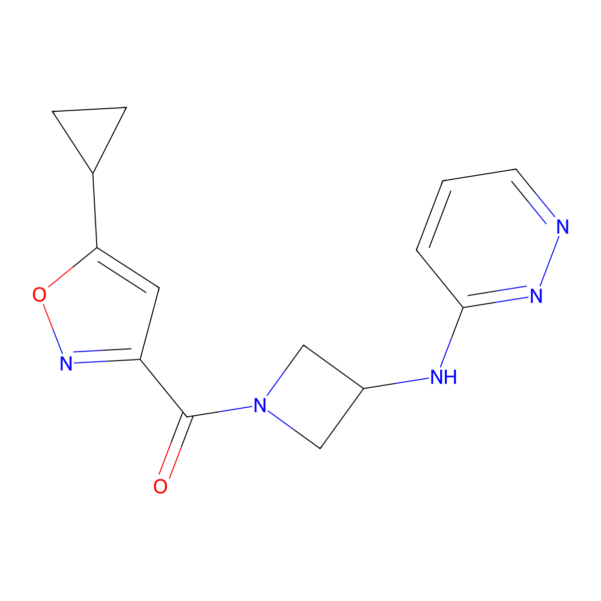 N-[1-(5-cyclopropyl-1,2-oxazole-3-carbonyl)azetidin-3-yl]pyridazin-3-amine molecular structure, CAS 2097917-50-3