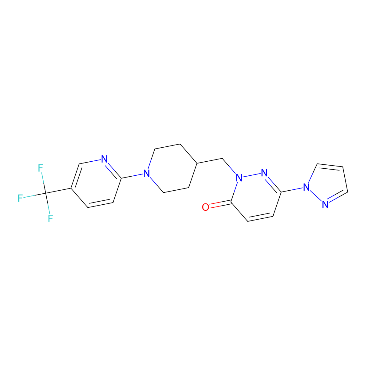 6-(1H-pyrazol-1-yl)-2-({1-[5-(trifluoromethyl)pyridin-2-yl]piperidin-4-yl}methyl)-2,3-dihydropyridazin-3-one molecular structure, CAS 2097917-52-5