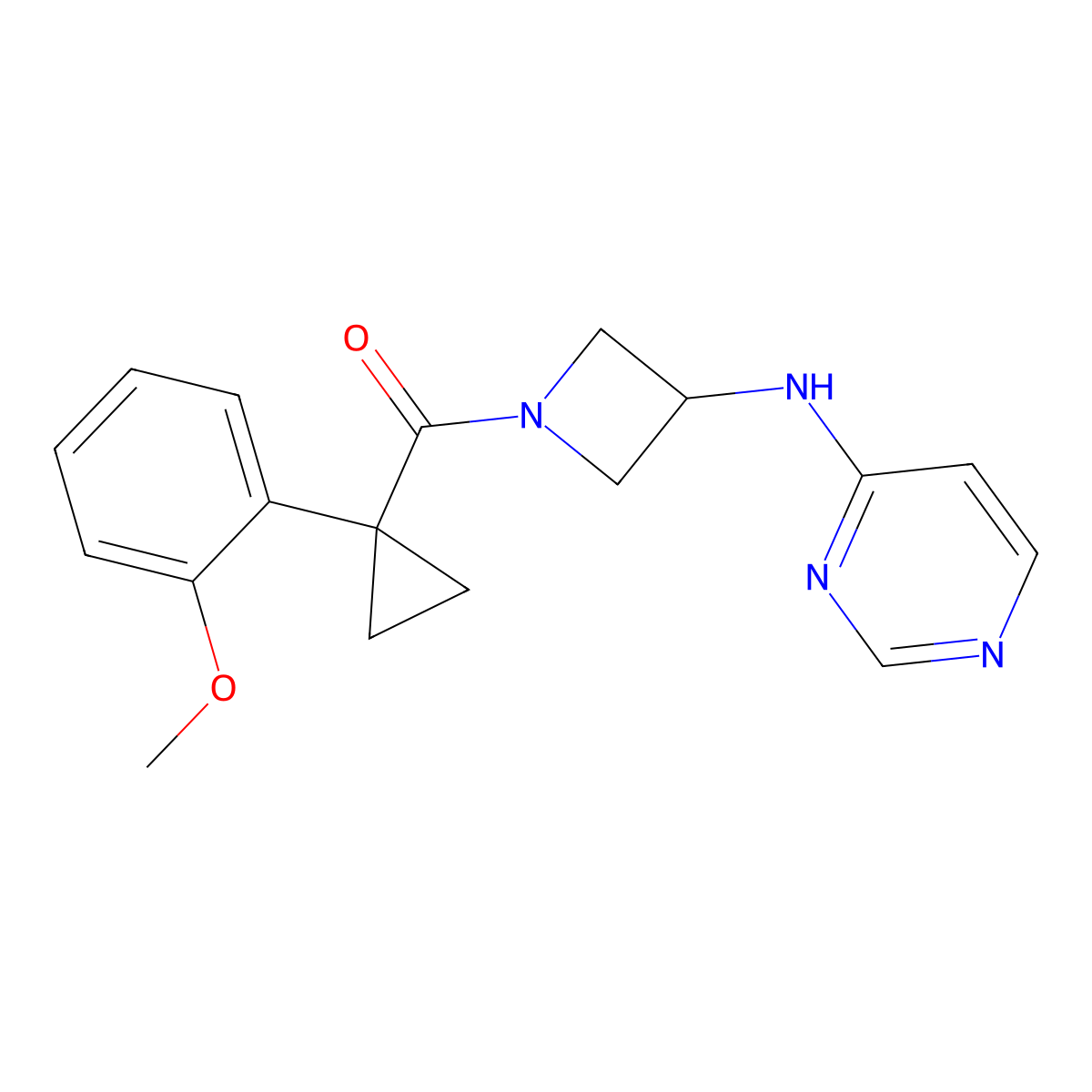 N-{1-[1-(2-methoxyphenyl)cyclopropanecarbonyl]azetidin-3-yl}pyrimidin-4-amine molecular structure, CAS 2097917-53-6