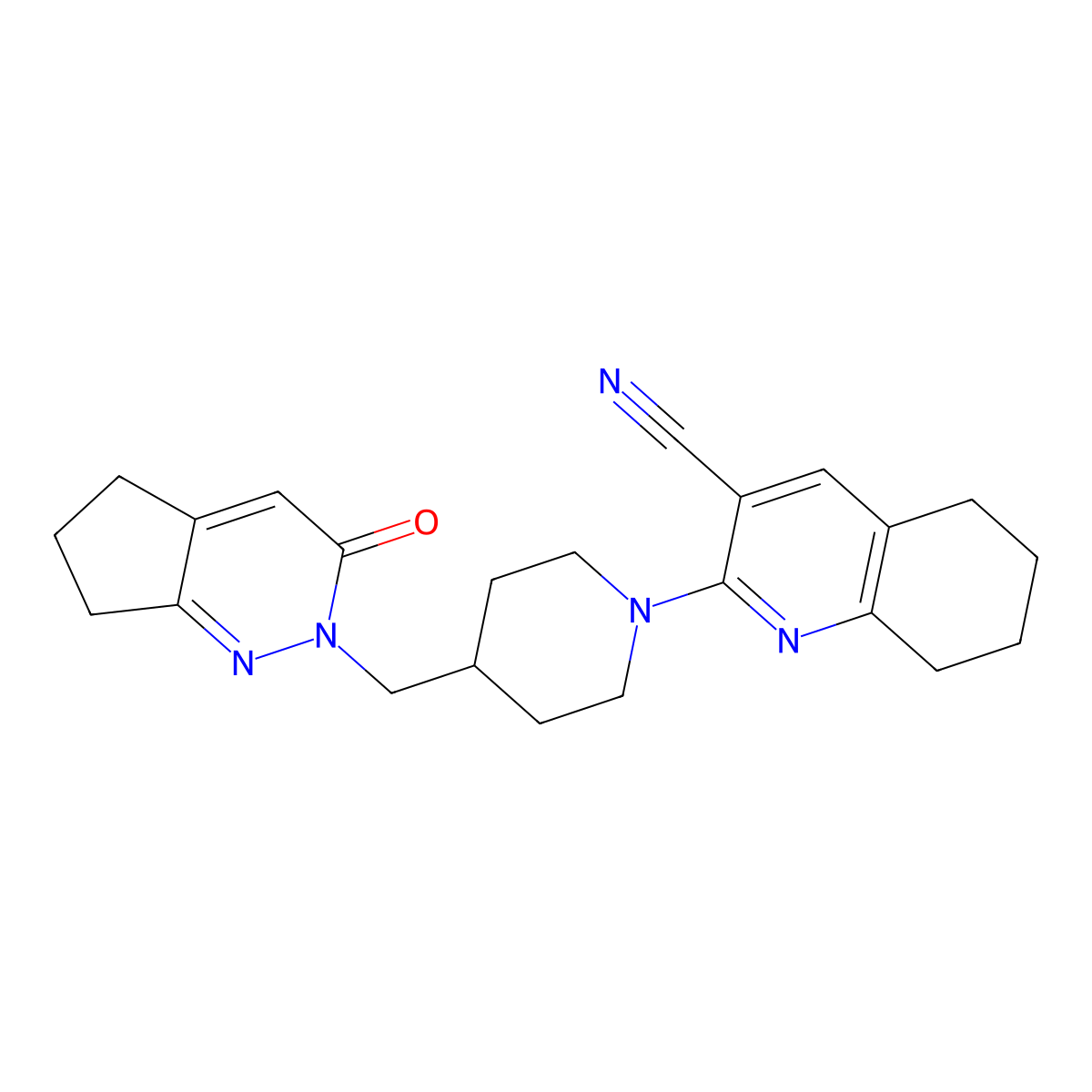 2-[4-({3-oxo-2H,3H,5H,6H,7H-cyclopenta[c]pyridazin-2-yl}methyl)piperidin-1-yl]-5,6,7,8-tetrahydroquinoline-3-carbonitrile molecular structure, CAS 2097917-58-1