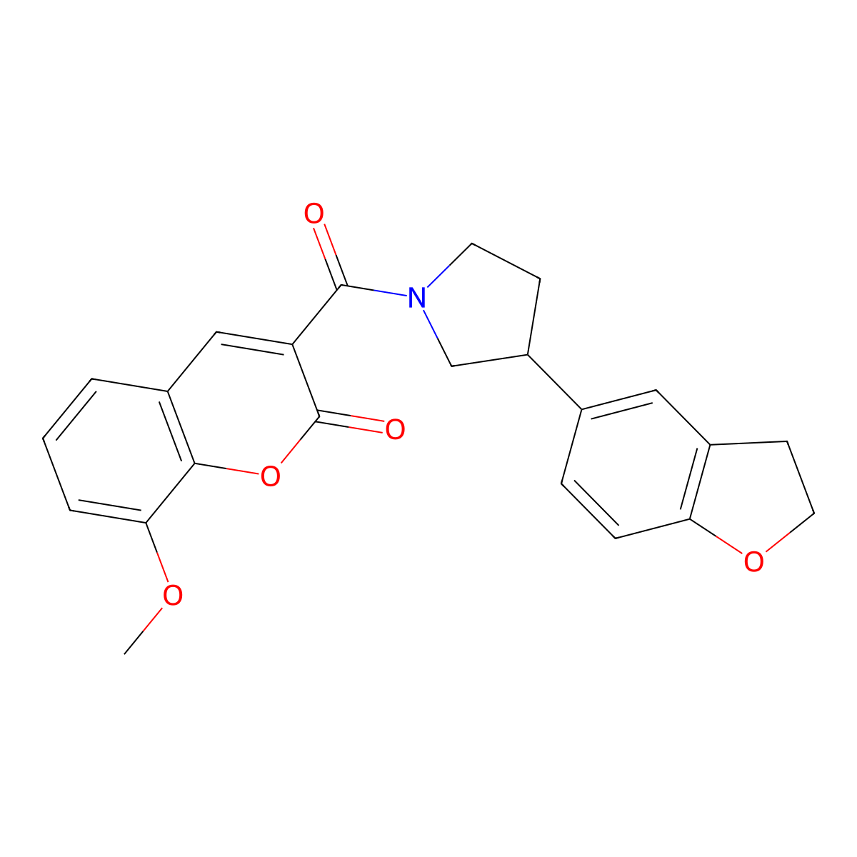 3-[3-(2,3-dihydro-1-benzofuran-5-yl)pyrrolidine-1-carbonyl]-8-methoxy-2H-chromen-2-one molecular structure, CAS 2097917-61-6