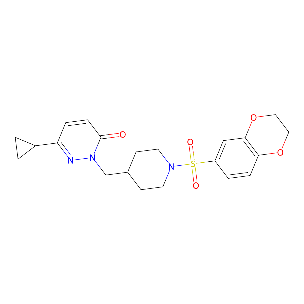6-Cyclopropyl-2-{[1-(2,3-dihydro-1,4-benzodioxine-6-sulfonyl)piperidin-4-yl]methyl}-2,3-dihydropyridazin-3-one molecular structure, CAS 2097917-63-8
