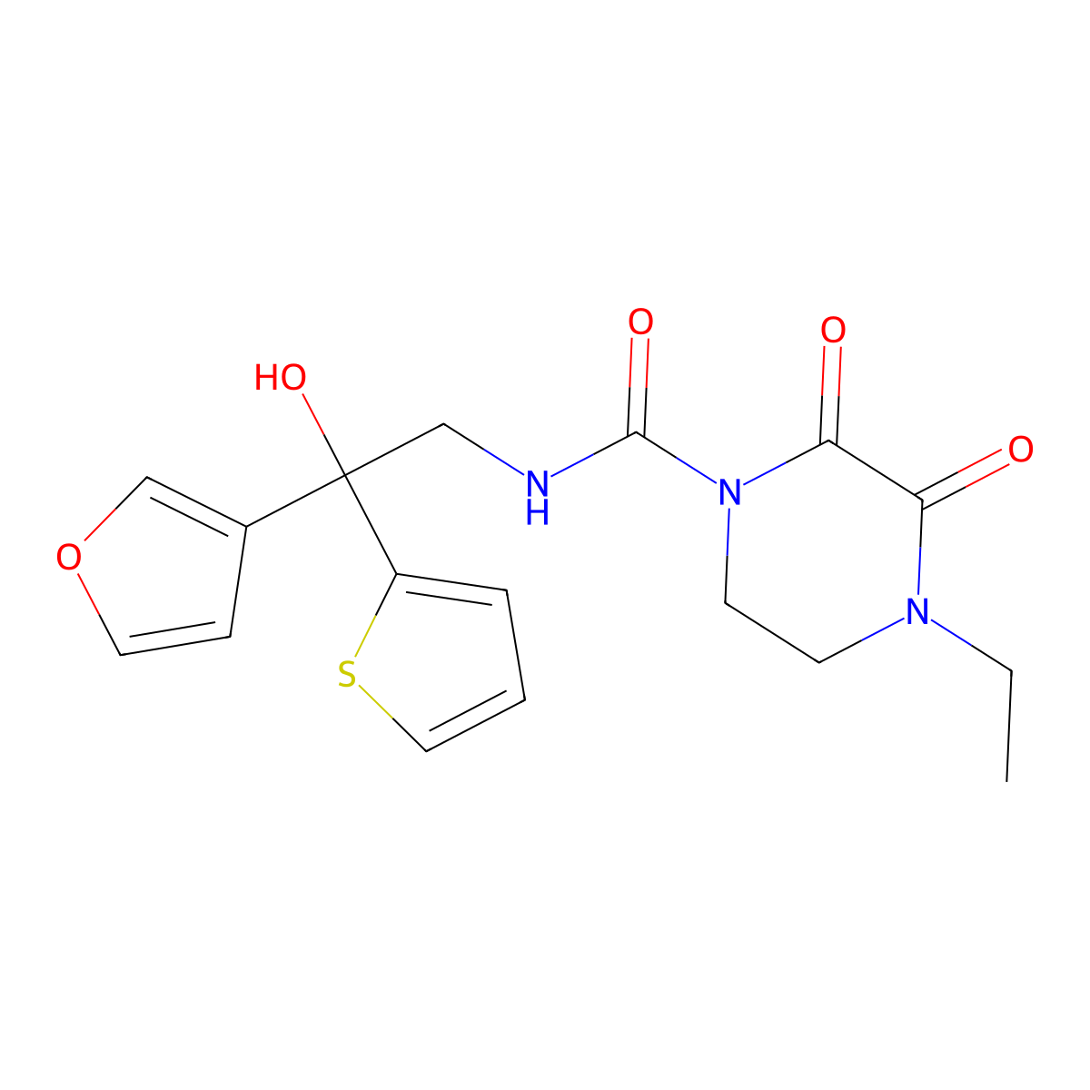 4-ethyl-N-[2-(furan-3-yl)-2-hydroxy-2-(thiophen-2-yl)ethyl]-2,3-dioxopiperazine-1-carboxamide molecular structure, CAS 2097917-65-0