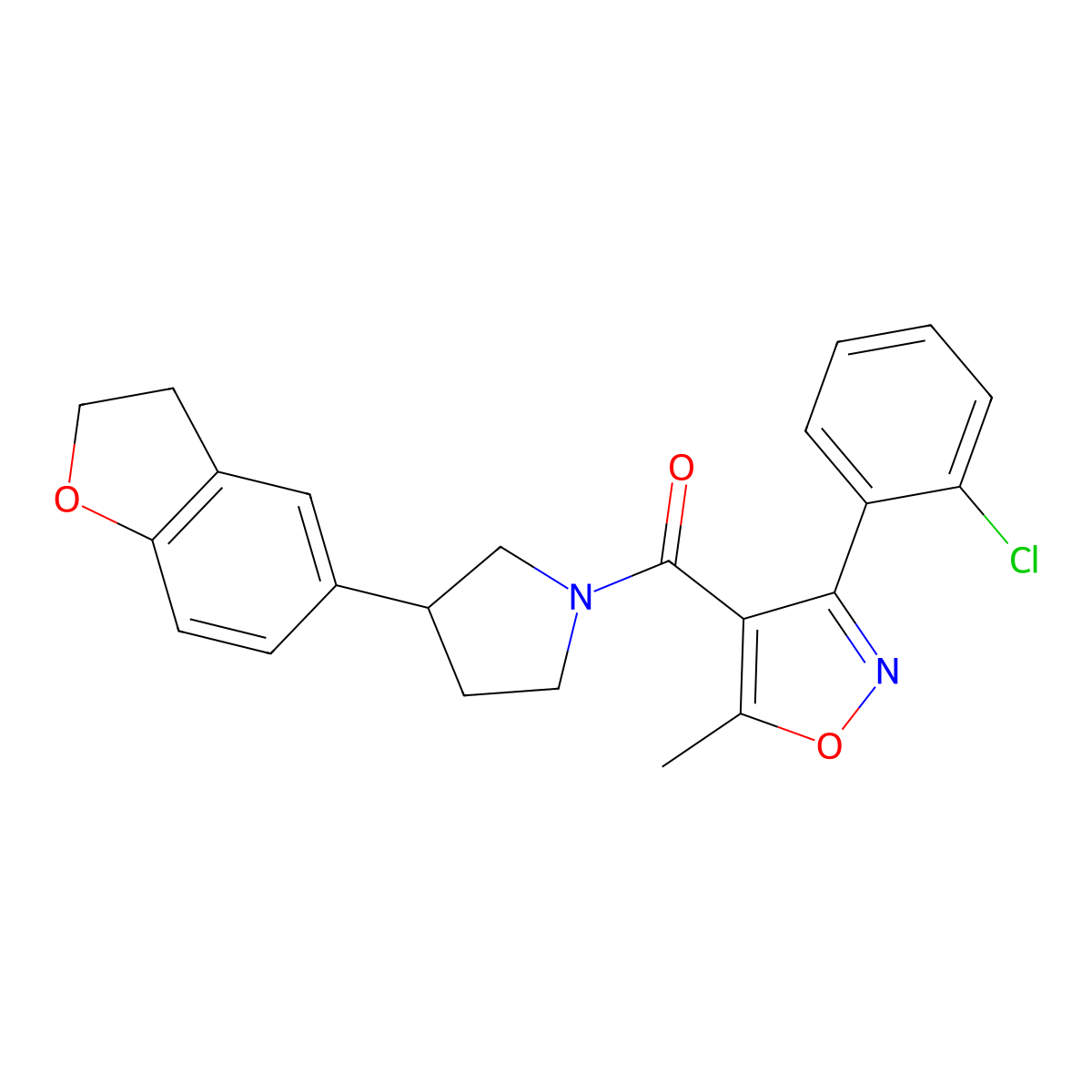 3-(2-Chlorophenyl)-4-[3-(2,3-dihydro-1-benzofuran-5-yl)pyrrolidine-1-carbonyl]-5-methyl-1,2-oxazole molecular structure, CAS 2097917-67-2