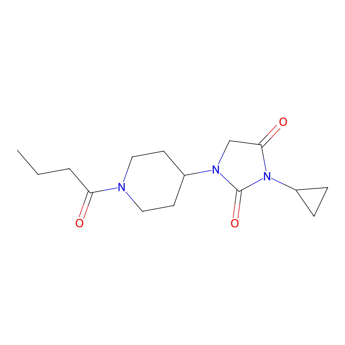 1-(1-Butanoylpiperidin-4-yl)-3-cyclopropylimidazolidine-2,4-dione molecular structure, CAS 2097917-73-0