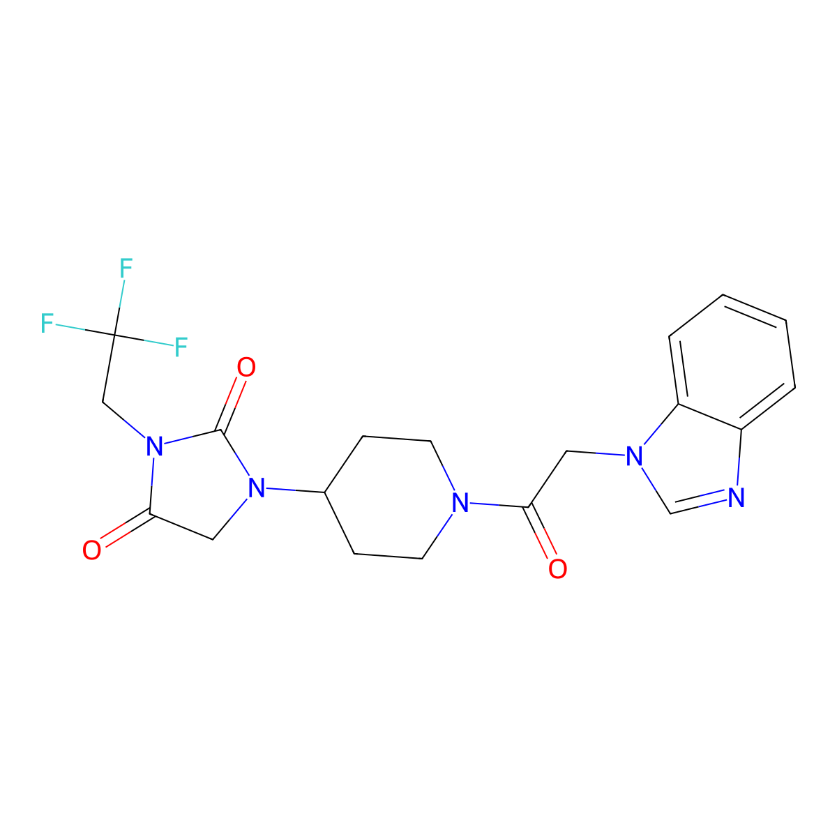 1-{1-[2-(1H-1,3-benzodiazol-1-yl)acetyl]piperidin-4-yl}-3-(2,2,2-trifluoroethyl)imidazolidine-2,4-dione molecular structure, CAS 2097917-75-2