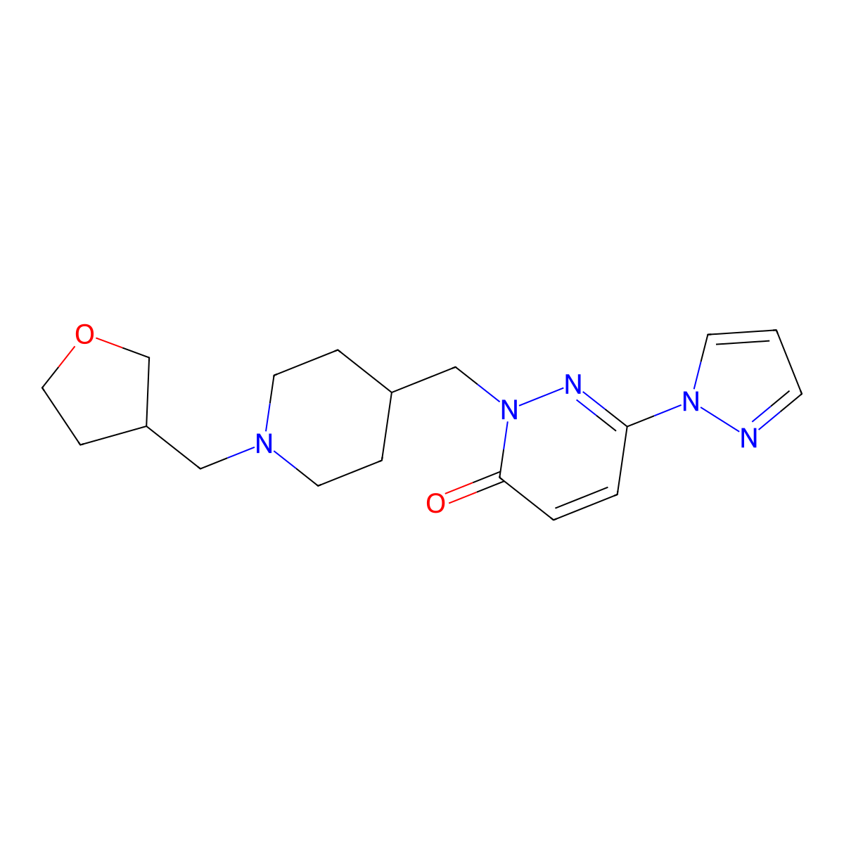2-({1-[(oxolan-3-yl)methyl]piperidin-4-yl}methyl)-6-(1H-pyrazol-1-yl)-2,3-dihydropyridazin-3-one molecular structure, CAS 2097917-89-8