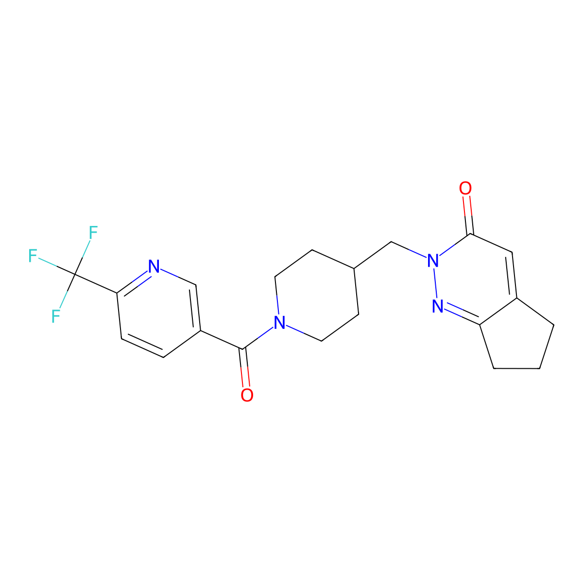 2-({1-[6-(trifluoromethyl)pyridine-3-carbonyl]piperidin-4-yl}methyl)-2H,3H,5H,6H,7H-cyclopenta[c]pyridazin-3-one molecular structure, CAS 2097917-90-1