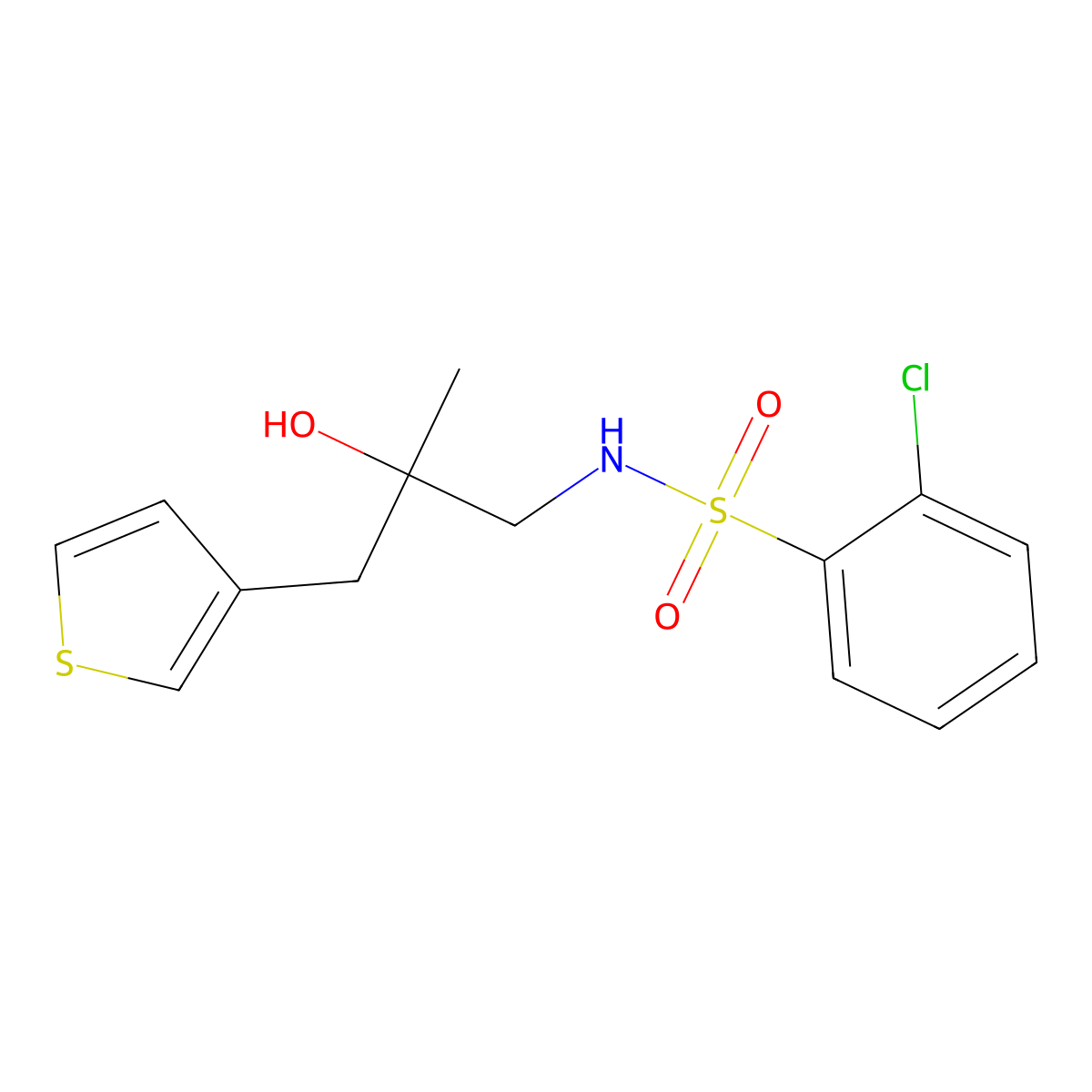 2-chloro-N-{2-hydroxy-2-[(thiophen-3-yl)methyl]propyl}benzene-1-sulfonamide molecular structure, CAS 2097917-93-4