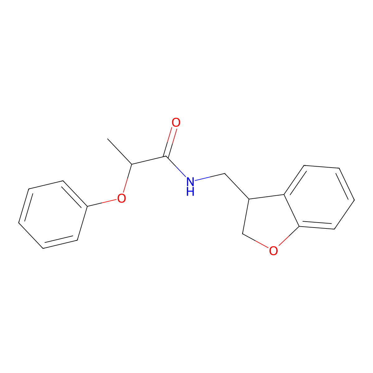 N-[(2,3-dihydro-1-benzofuran-3-yl)methyl]-2-phenoxypropanamide molecular structure, CAS 2097917-95-6