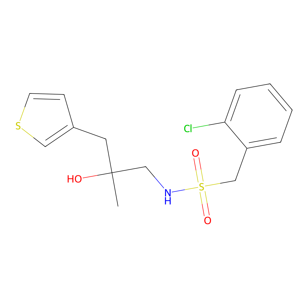 1-(2-chlorophenyl)-N-{2-hydroxy-2-[(thiophen-3-yl)methyl]propyl}methanesulfonamide molecular structure, CAS 2097917-96-7