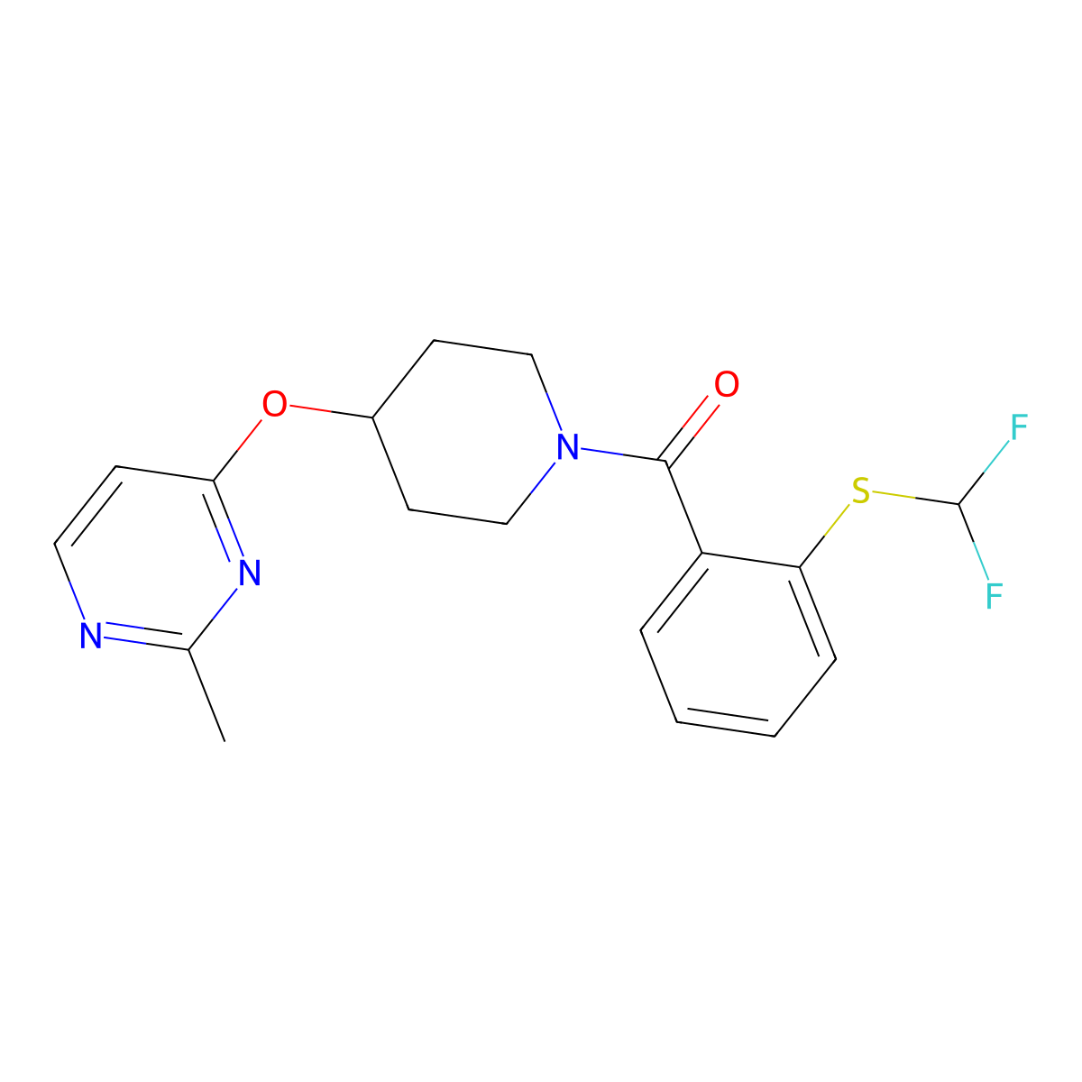 (2-((Difluoromethyl)thio)phenyl)(4-((2-methylpyrimidin-4-yl)oxy)piperidin-1-yl)methanone molecular structure, CAS 2097917-99-0