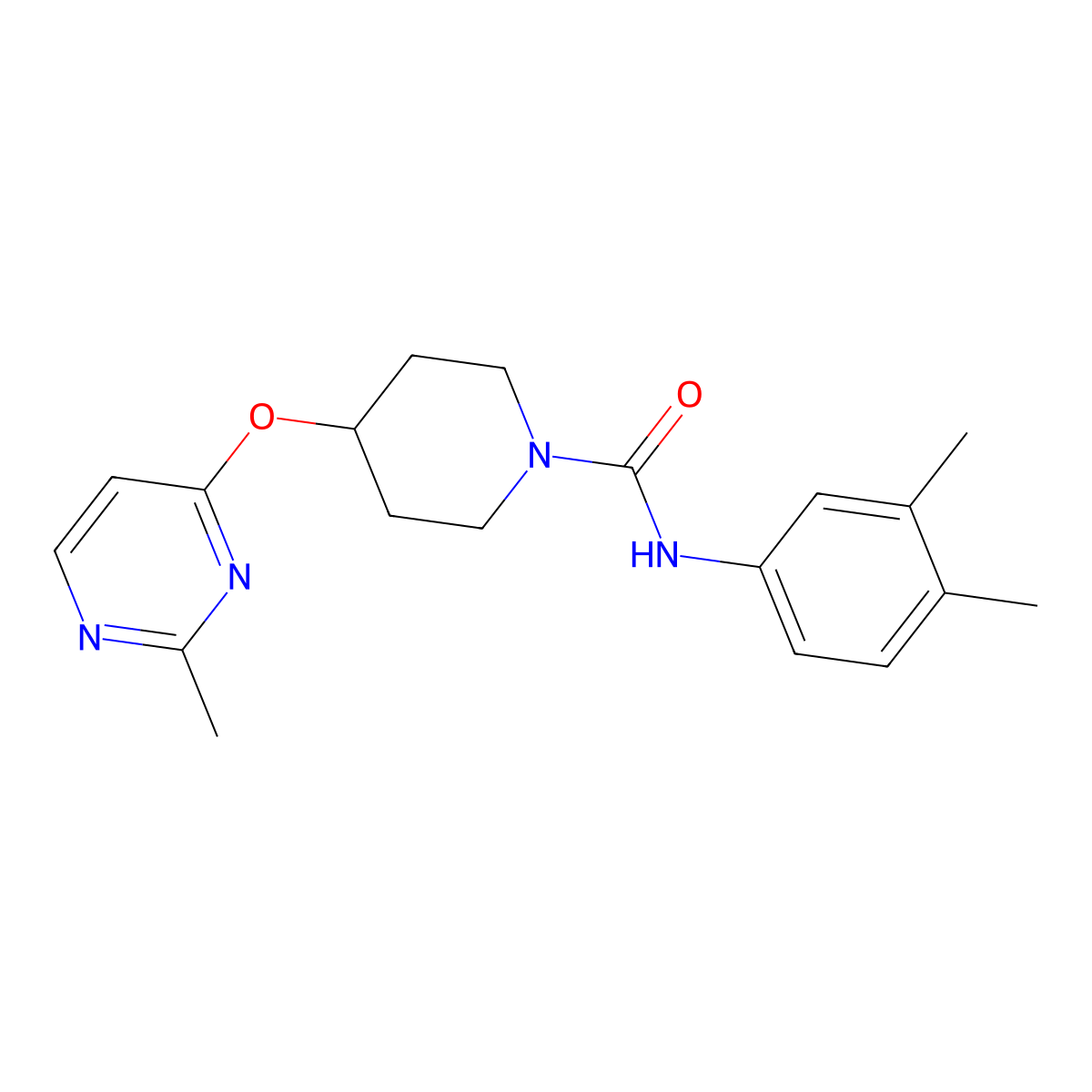N-(3,4-dimethylphenyl)-4-[(2-methylpyrimidin-4-yl)oxy]piperidine-1-carboxamide molecular structure, CAS 2097918-05-1